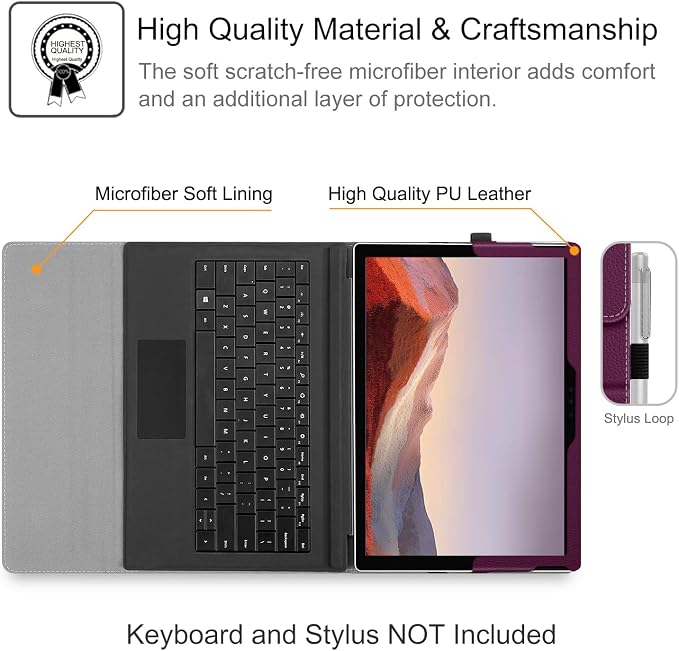 Fintie Case for 12.3 Inch Microsoft Surface Pro 7 Plus Surface Pro 7/6/5/4/3 - Portfolio Business Cover with Pocket Compatible with Type Cover Keyboard Black
