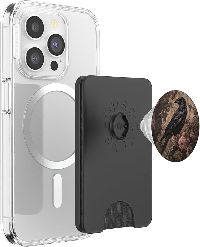 Aesthetic Vintage Gothic Boho Raven In Forest Floral Crow PopSockets Adhesive PopGrip