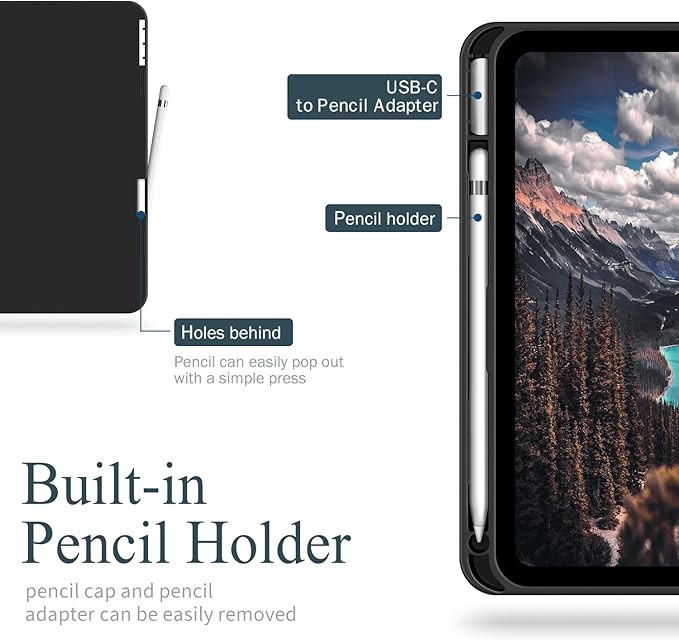 Antbox Case for iPad (A16) 11th (11'')/ 10th Generation (10.9'') Black | High Grade Skin-Touch Vegan Leather Built-in Pencil Holder Auto Sleep/Wake Function