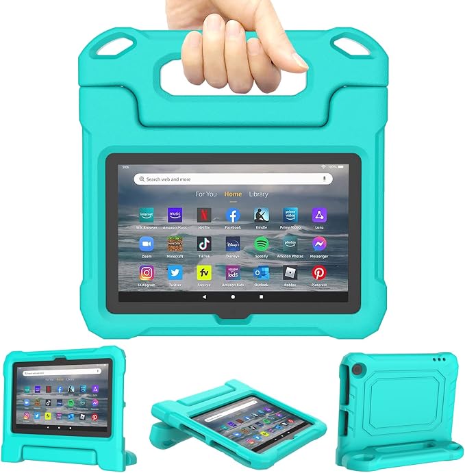 Kids Case for Amazon Fire 7 Tablet Case (12th Generation 2022)Blue | Lainergie Lightweight Easy to Carry Shockproof Kids Friendly Durable Hight Quality EVA Material Cover with Handle Stand