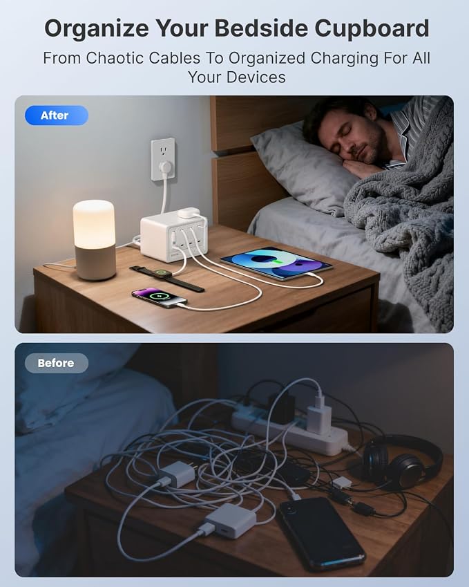 Gitryin 2 Lightning 2 Type-C Retractable Wall Chargers with 2 USB A Ports and 1 Power Strip 12-in-1 Modular Charging Station