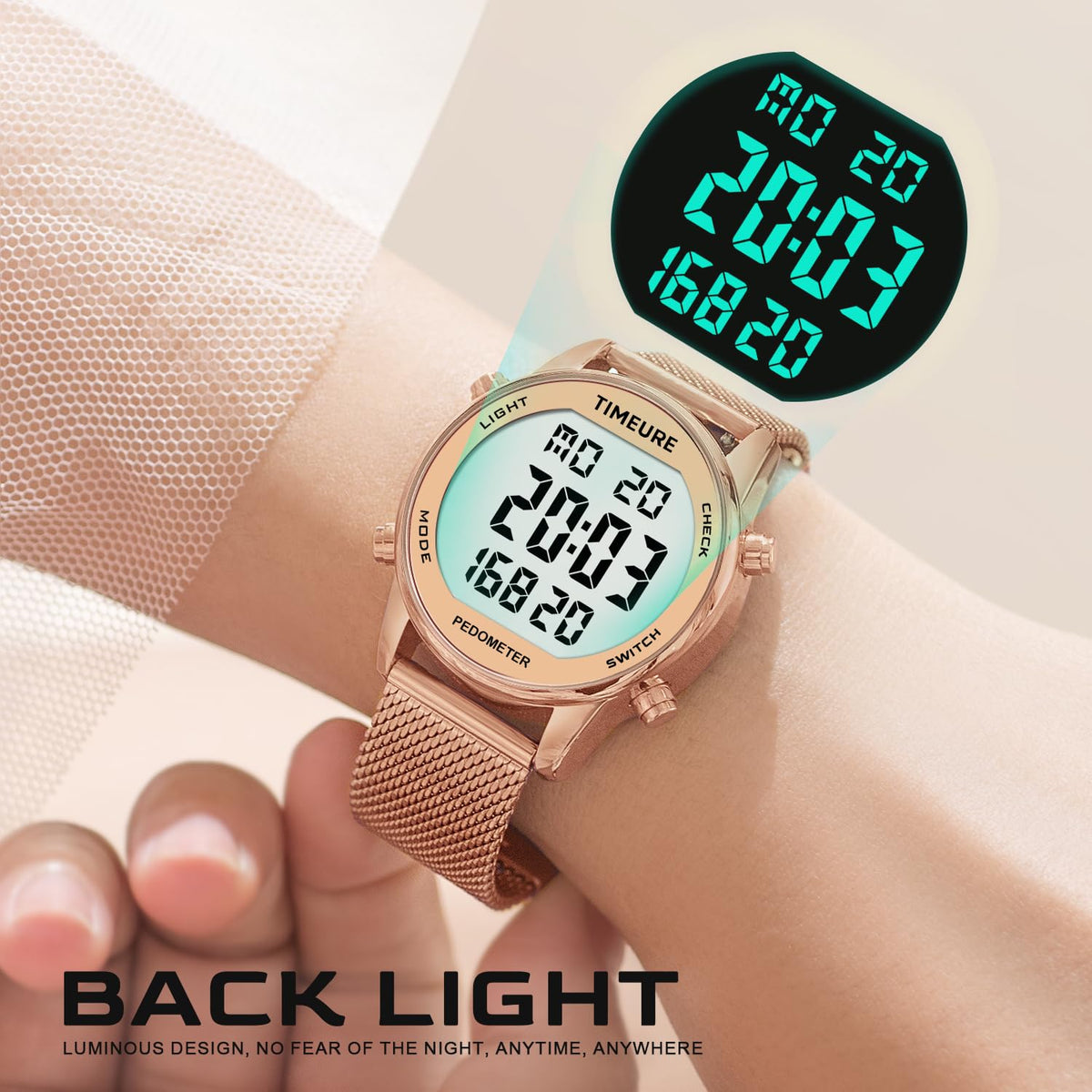 TIMEURE Pedometer Watch for Women, Step Counter Watch, No App or Charging