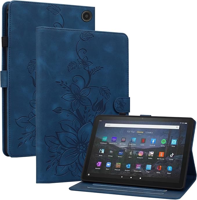Case for All-New Amazon Fire HD 10 and 10 Plus Tablet (13th/11th Generation 2023/2021 Release) Magnetic Clasp Stand Leather Case with Pen Holder Blue