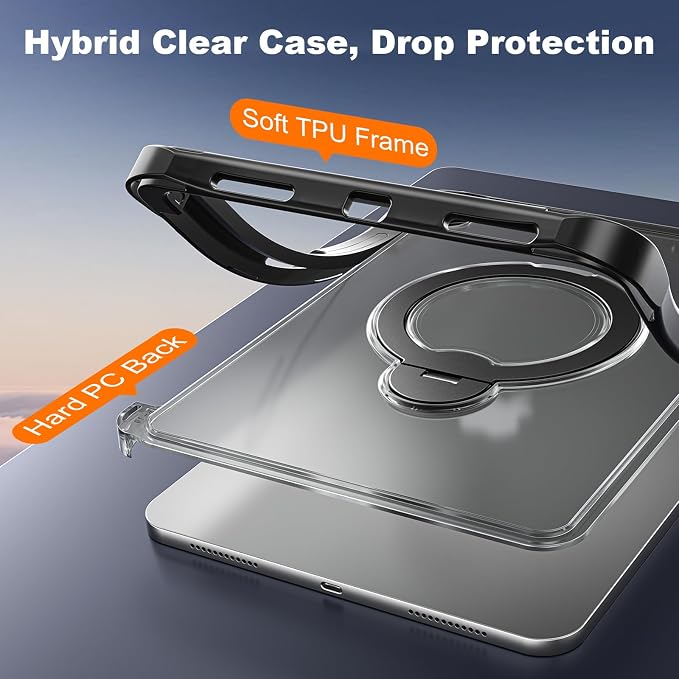 Dteck for Apple iPad 11 inch (A16 11th Gen) iPad 10.9 inch (10th Gen) Slim Clear Case with Kickstand Pencil Holder Reinforced Shockproof Corners Soft TPU Lightweight Protective Cover Transparent