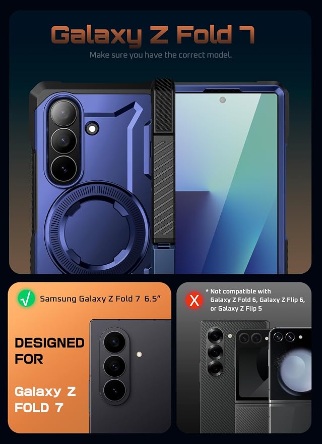 SUPCASE for Samsung Galaxy Z Fold 7 Case with Kickstand Azure | Compatible with MagSafe Tempered Glass Screen Protector Military-Grade Protection Hinge Coverage Unicorn Beetle Grip