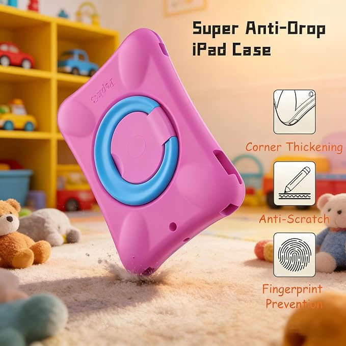 Pepkoo Case for iPad 9.7 Inch 5th/6th Gen &amp Air/Air 2 Shockproof Cover | EVA Shockproof Design with Adjustable Stand. Full-Body Coverage for Study Reading and Daily Use with Flexible Bracket.