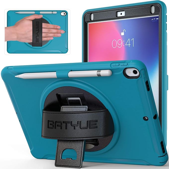 BATYUE Shockproof Case for iPad Air 3rd Gen 2019 &amp iPad Pro 10.5 2017 | with 360° Rotating Stand &amp Pencil Holder &amp Shoulder Strapfor Daily Use &amp Office/School/Outdoor - Navy Blue