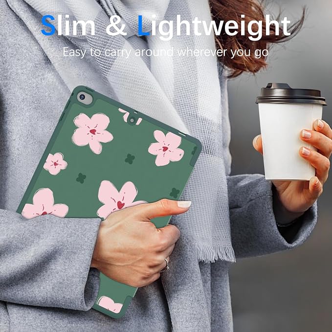 Case for iPad 6th / 5th Generation 9.7-inch iPad Air 2 /Air 1 | Smart Trifold Stand Shockproof Case with Pencil Holder Auto Wake/Sleep Cover Viewing &amp Typing Angles Black Flowers
