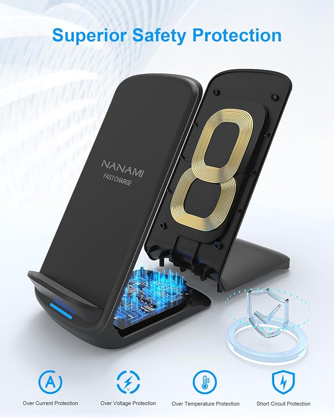 Wireless Charger PadNANAMI Fast Wireless Charging Stand &amp Charging Pad Set Compatible with iPhone 15/14/13/12/Pro Max/Mini/11/AirPods Pro for Samsung Galaxy S24/S23/S22/S21/S20/Note 20