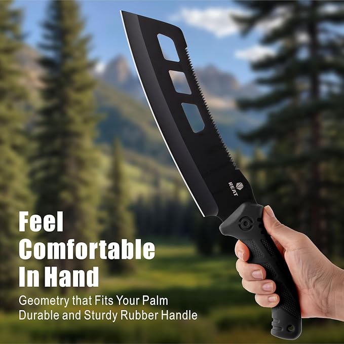 REAT Machete with Saw,16" Heavy Duty Machete with Sheath, Dual-Purpose Gardening Machete Knife for Chopping and Sawing,Ergonomic No-Slip Handle