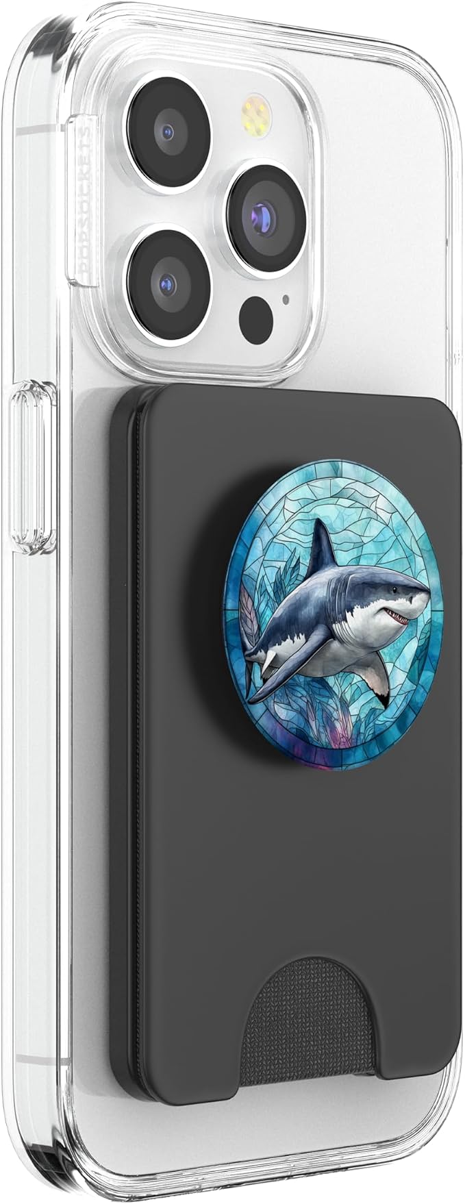 Stained Glass Mosaic Ocean Great White Shark PopSockets Adhesive PopGrip