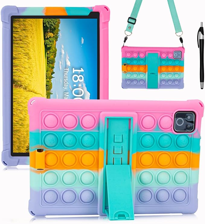 ATOOZ for Urao X109 Tablet Case 10.1 inch 2026Black | Unzip Bubble Texture Color Blocking Silicone Case for Urao X109 Tablet 10.1 with PC Stand &amp Stylus Pen &amp Shoulder Straps