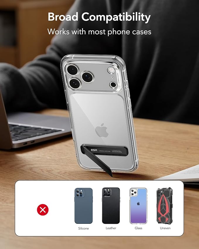 ESR Boost Phone Kickstand Compatible with iPhone 17 Samsung Galaxy | Vertical and Horizontal StandAdjustable Angle Phone Stand for iPhone 17e/16/15/14/13Samsung S26GoogleBlack