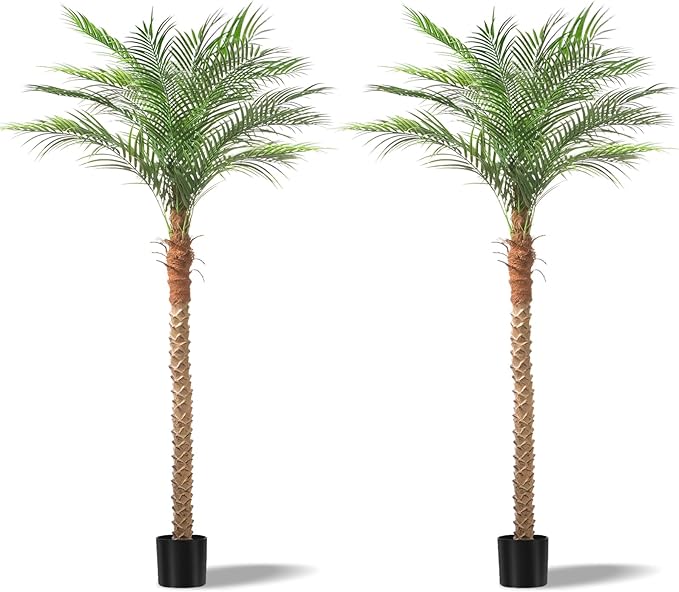 Artificial Phoenix Palm Tree 7ft Tall 2 Set – Fake Large Tropical Tree with 15 Adjustable Leaves, Outdoor Indoor Faux Sago Palm Plant for Living Room Patio Poolside Yard Decor (2, 7ft)
