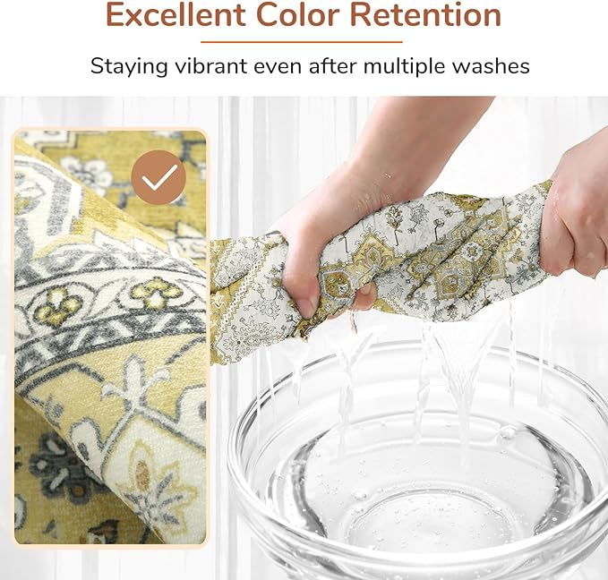 OPPODREAM Thin 10x14 Area Rugs, Washable Rugs 10x14 with Non Slip Backing, Low-Pile Faux Cashmere 10 x 14 Carpet, Yellow
