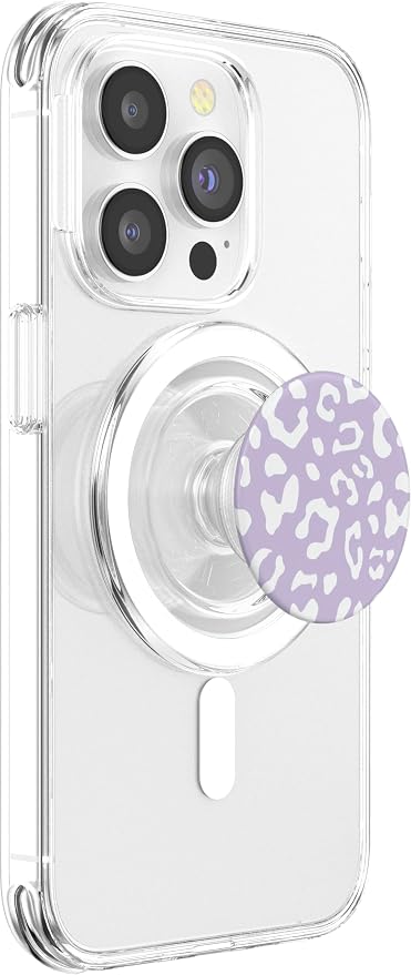 White Leopard Cheetah Light Pastel Purple PopSockets Adhesive PopGrip