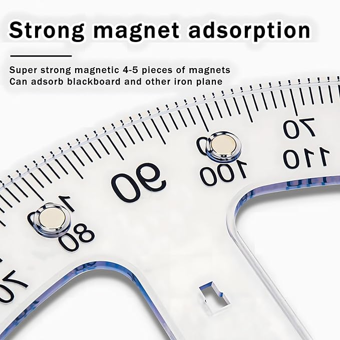 Magnetic Teaching Ruler Set with Multi-Functional Geometry Tools Durable ABS Plastic for Whiteboard Classroom Projects Student Teacher Math Supplies (Clear 3pcs)