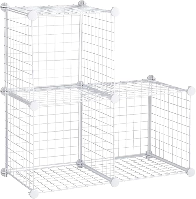 Rubbermaid 3 Piece Storage Wire Stackable Cube Set Easy Assemble White for Closet/Bookshelf/Toys Multi-Use Home Organizer