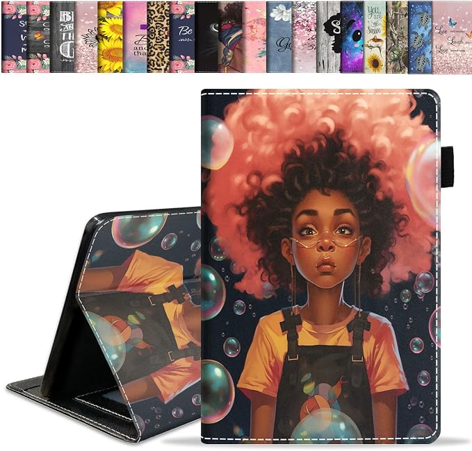Case for Amazon Kindle Fire HD 10 Tablet 10.1 (9th/7th Generation 2019/2017 Release) Slim Folding Stand Folio Cover with Card Slot &amp Auto Wake/Sleep - African American Girl