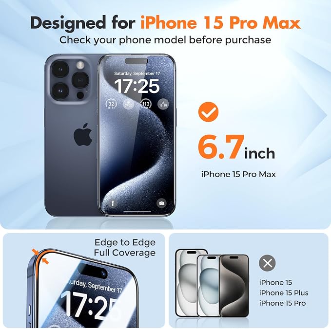 UNBREAKcable 3-Pack Screen Protector for iPhone 15 Double Shatterproof Tempered Glass [Easy Installation Frame] [99.99% HD Clear] [9H Hardness] [Full Coverage] [Case Friendly] for Apple 15 6.1 inch
