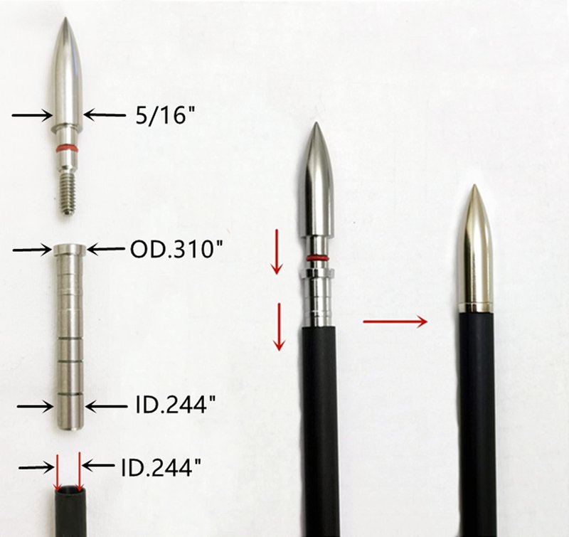 ZOEKO Stainless-Steel Arrow Inserts Suitable for ID .204" .244" Carbon Arrows, Suitable for 5/16" Field Points, Cuttable from 35-200 Grain (A Dozen)