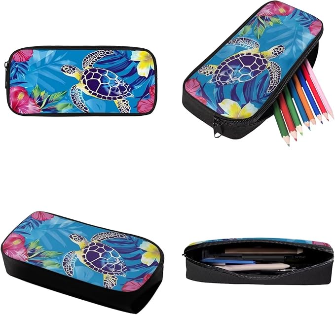 Sea Turtle Backpack for Girls, 3PCS Kids School Bag with Lunch Box Pencil Case Lightweight Book Bag Set for School Travel, Large School Backpack for Kids, Blue