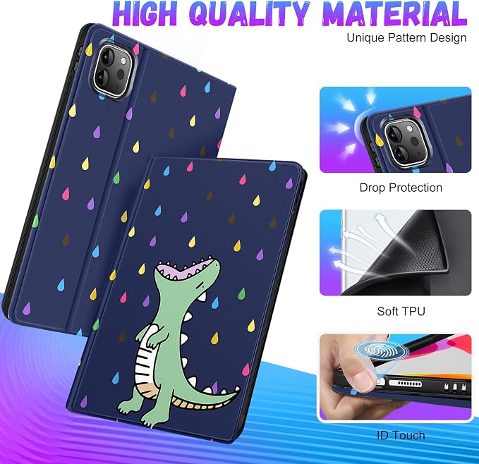 Uppuppy for iPad Pro 12.9 Case Kids Folio PU Leather Cover with Apple Pencil Holder Auto Sleep/Wake Adjustable Angles for iPad Pro 12.9 6th/5th/4th/3rd Gen Sun Moon Black