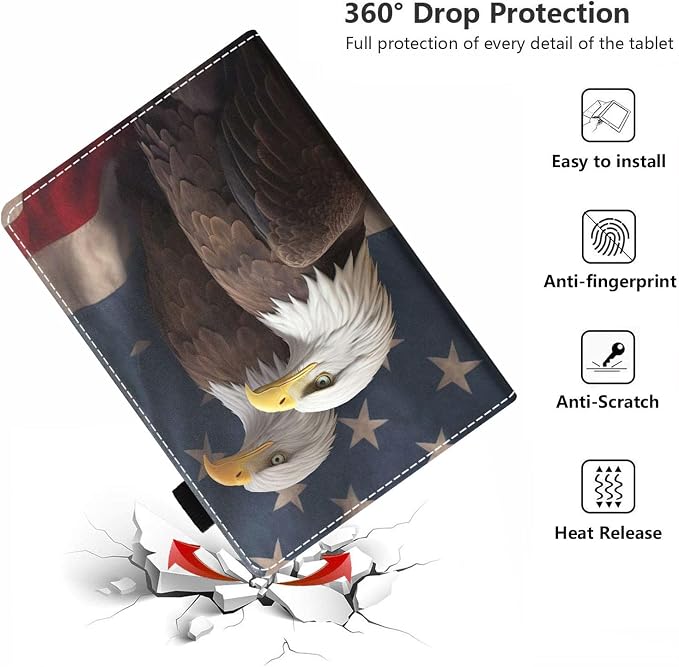 Case for Amazon Kindle Fire HD 8/Fire HD 8 Plus Tablet (12th/10th Generation 2024/2022/2020 Release) - PU Leather Folio Cover with Smart Auto Wake/Sleep Bald Eagle