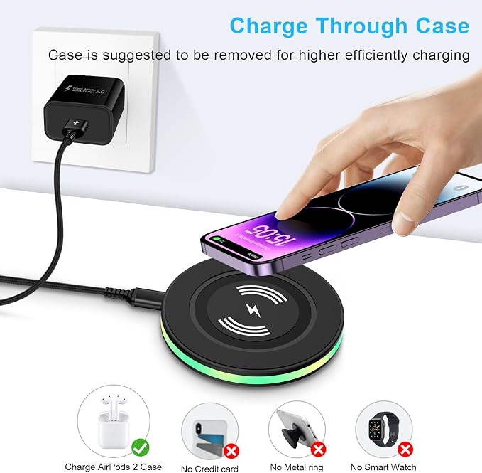 Android Wireless Charger Samsung Fast Charging Phone Charging Pad Station for Samsung Galaxy S26 S25 S24 Ultra S24+ S24 S23 FE S22 S21 S20 S10iPhone 15 Pro Max Plus 14 13with QC 3.0 Power Adapter
