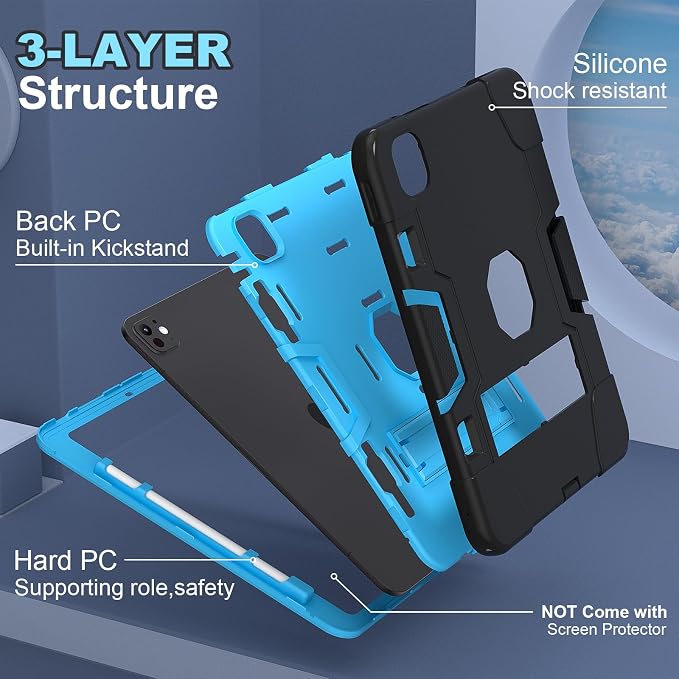 Tablet case for iPad Pro 11 Inch 2024 (5th Gen)Hard PC Soft Silicone Protective Kickstand tab Case for iPad Pro 2024 11 (Model: A3006/A2836/A2837) Pencil Holder Kickstand Cover Black