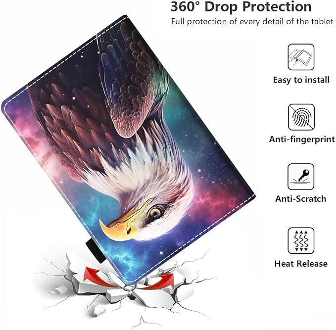 Case for Amazon Kindle Fire HD 8/Fire HD 8 Plus Tablet (12th/10th Generation 2024/2022/2020 Release) - PU Leather Folio Cover with Smart Auto Wake/Sleep Bald Eagle