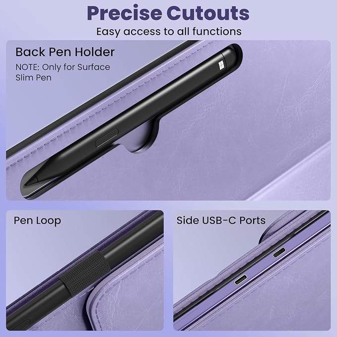 MoKo Case for Microsoft Surface Pro 12 Inch 1st Edition 2025 Gray | Lightweight Protective Business Cover Multi-Angle Stand Pocket Stylus Holder Compatible with Type Cover Keyboard