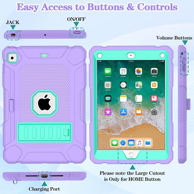 LTROP Case for iPad 6th 5th Generation (9.7 inch 2018/2017) Shockproof Protective iPad 9.7 Case with Built-in Stand/Pencil Holder for iPad 6th/5th Gen Air 2 Black
