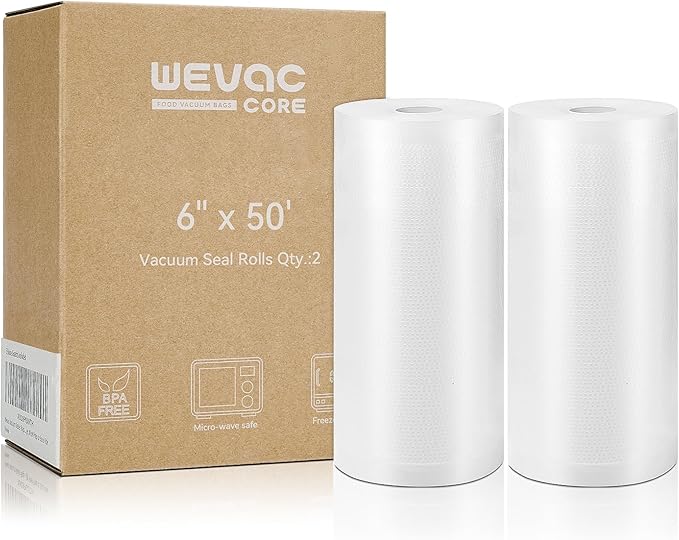 Wevac Vacuum Sealer Bags 6x50 Rolls 2 pack for Food Saver, Seal a Meal, Weston. Commercial Grade, BPA Free, Heavy Duty, Great for vac storage, Meal Prep or Sous Vide