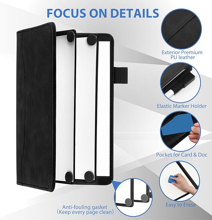 6 Sides Dry Erase Notebook Portable Whiteboards Notepad 5"x7"(a6) Small Reusable Board Foldable Anti-ghosting Surface, Travel Dry Erase White Board for Office Study Meeting Planning