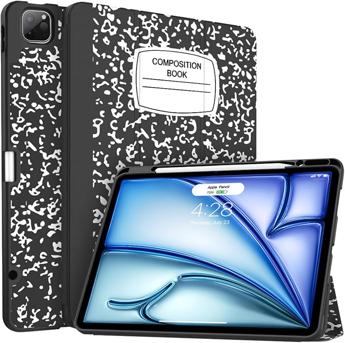 Soke Case for iPad Air 13 Inch (M4/M3/M22026-2024) iPad Pro 12.9 6th/5th Generation with Pencil Holder(2021 2022 Release)-[Apple Pencil Charging + Auto Wake/Sleep] Soft Back Cover Book Black