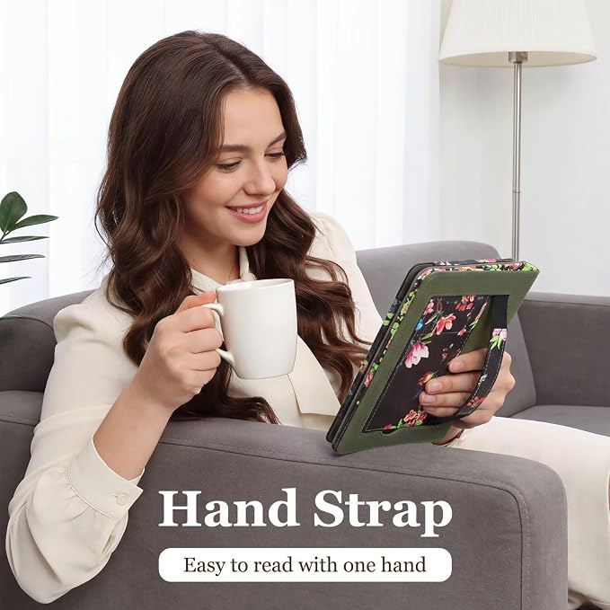 Fancity Case for Kindle Paperwhite 7/6.8 12th/11th Generation 2025 2024 | PU Leather Case with Auto Wake/Sleep Hand Strap for Kindle Paperwhite/Colorsoft Signature Edition 2021 Monet's Garden