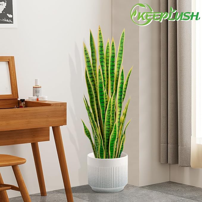 4ft Artificial Snake Plant – 46in Faux Sansevieria Plants, Fake Floor Plant for Indoor Outdoor, Front Porch Patio Home Office Decor, Mother-in-Law’s Tongue, Yellow 2Pcs