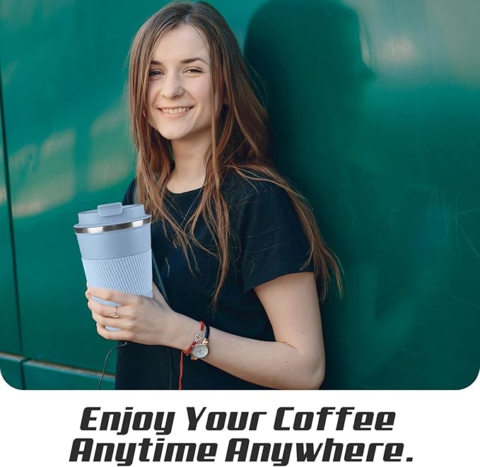Vacuum-Insulated Stainless Steel Travel Coffee Mug, Leak-Proof Reusable Coffee Cup with Lid - Keep Hot & Cold Drinks for Hours, Durable Insulated Tumbler for Men & Women(3rd-Light Blue, 17OZ)