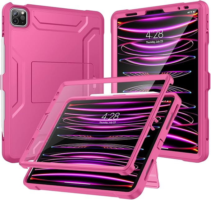 Soke Case for iPad Pro 11 Inch 2022/2021/2020/2018/iPad Air 5th/4th GenerationBuilt-in Screen Protector - Support 2nd Apple Pencil Charging - Heavy Duty Rugged Protective Kickstand Case - Black