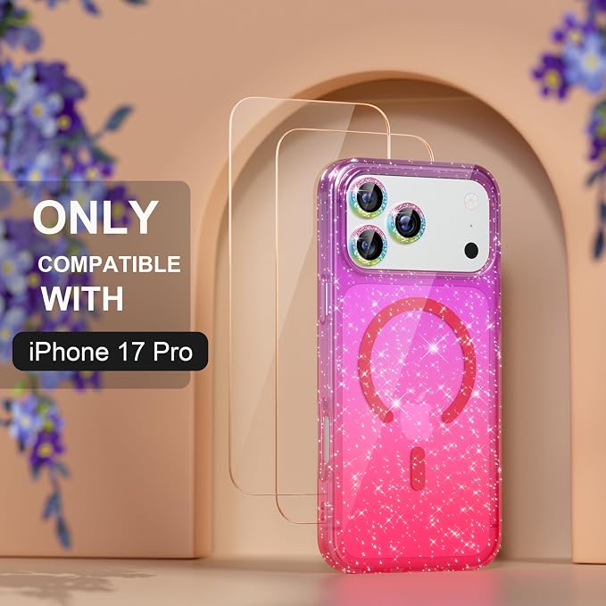 Choiche for iPhone 15 Pro Max Case Compatible with MagSafe Glitter Black | Women Girly Cute Glitter Sparkly Magnetic Phone Case with Diamond Camera Lens Protectors Military-Grade Drop Protection 6.7