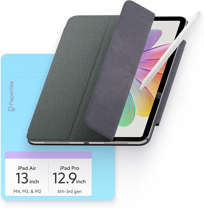 Paperlike® Folio Case for iPad Air 13 (M4M3M2) &amp iPad Pro 12.9 | Slim Magnetic Cover real Textile Surface Supports Apple Pencil Charging &amp Auto Sleep/Wake
