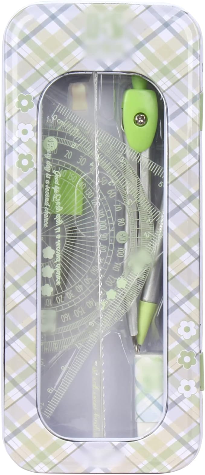 LABANCA 8 Pcs Compass Set with Protractor Rulers Pencil for Math Geometry (07434 Green)