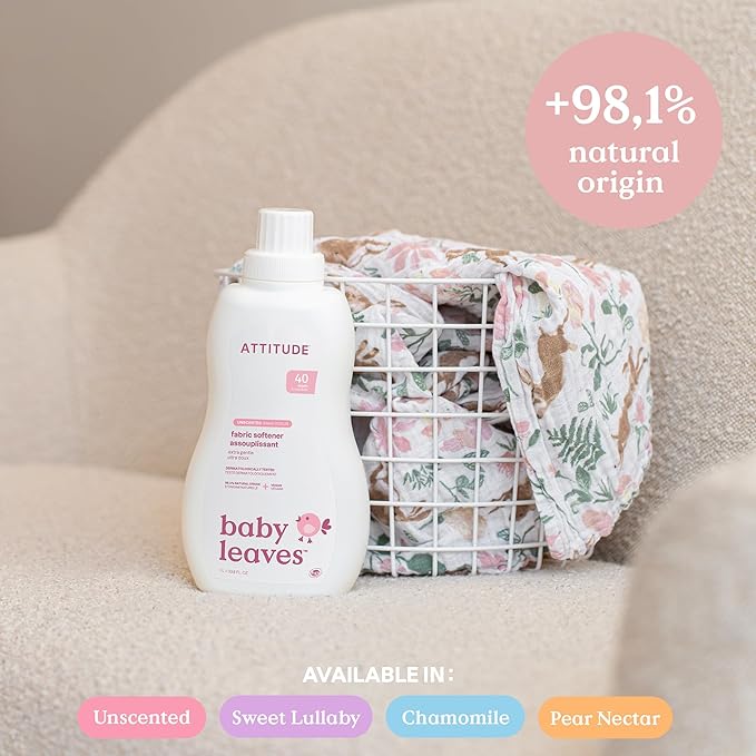 Bundle of ATTITUDE Baby Laundry Detergent and Fabric Softener, Plant and Mineral-Based Ingredients, HE Compatible, Vegan and Cruelty-free Laundry and Household Products, Pear Nectar, 33.8 Fl Oz