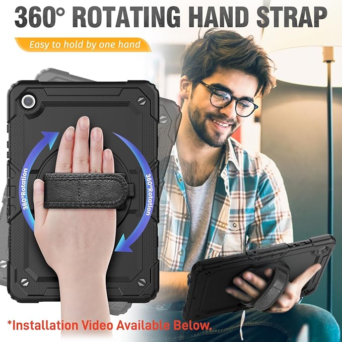 HXCASEAC Case for Samsung Galaxy Tab S6 Lite 10.4 inch Protective with Screen Protector/Hand Strap/S Pen Holder Shockproof S6 Lite Tablet Case 2024/2022/2020 SM-P610 SM-P613 SM-P620 - Black