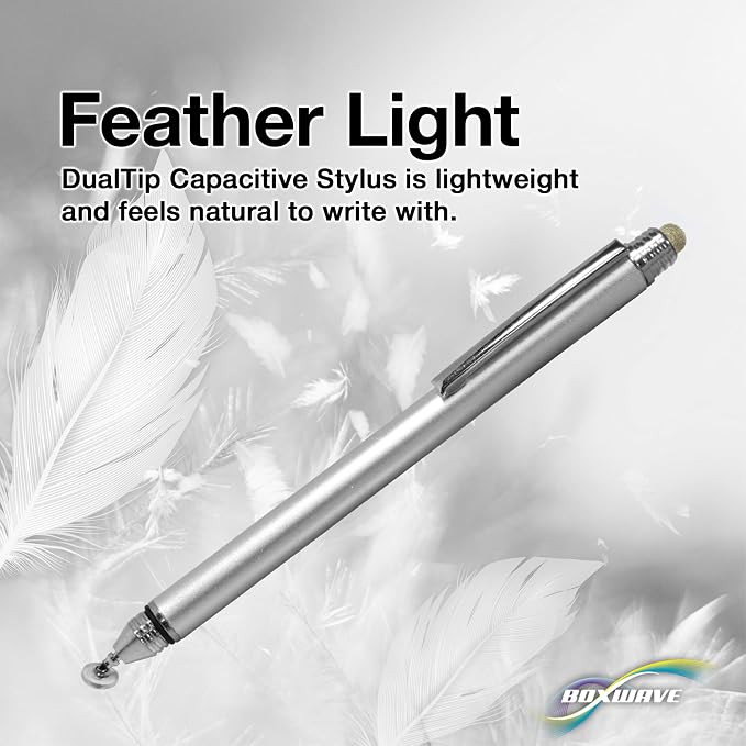 BoxWave Stylus Pen Compatible with DJI RC Pro - DualTip Capacitive Stylus Fiber Tip Disc Tip Capacitive Stylus Pen - Metallic Silver