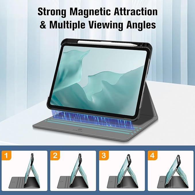 Fintie Magnetic Case for iPad Pro 11-inch (M5) 2025 / (M4) 2024 - [Built-in Pencil Holder] Multiple Angles Viewing Hard Shell Smart Stand Cover, Auto Sleep/Wake, Blossom