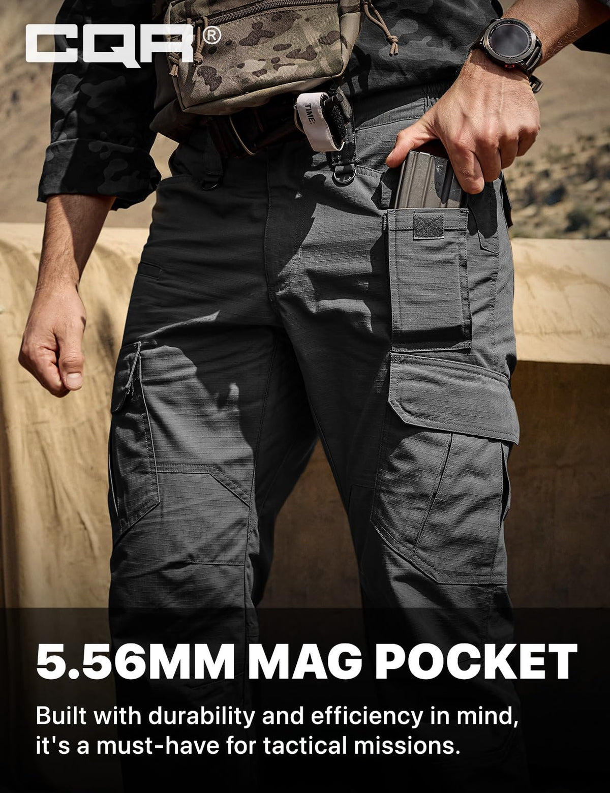 CQR Men's Tactical Pants, Water Resistant Ripstop Cargo Pants, Lightweight EDC Work Hiking Pants, Outdoor Apparel, Duratex Mag Pocket Charcoal, 38W x 30L