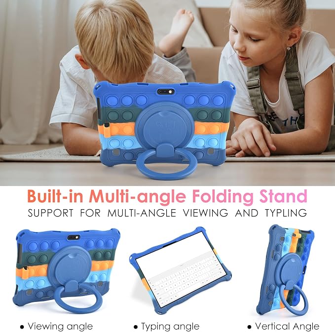 DETUOSI 10.1 inch Soft Silicone Rotatable Tablet Case Dazzling Dark Blue | 360°Rotatable Stand Multi Angle Protective Cover Funny Protective Case for 10.1 inch Tablet