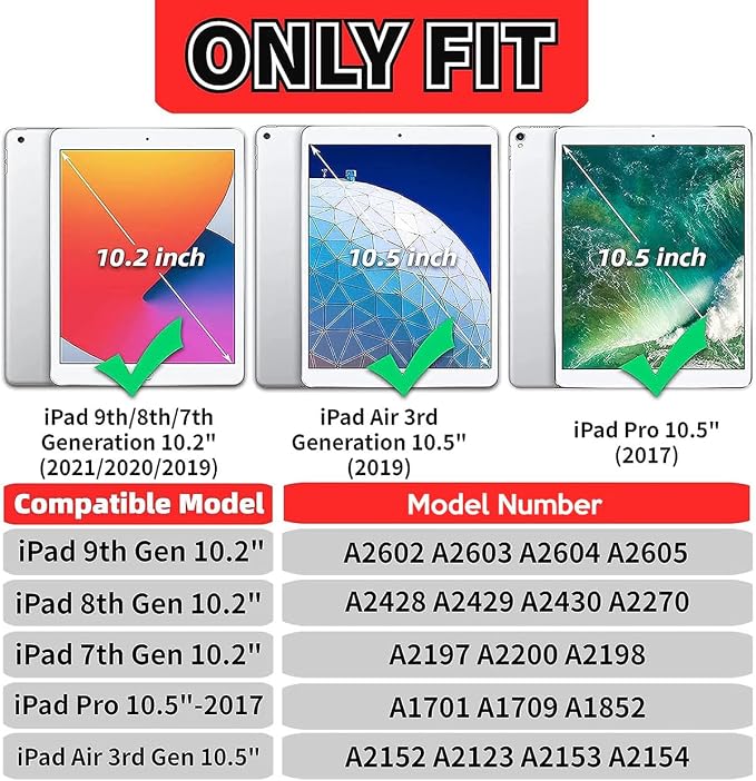 YIHE Kids Case for iPad 10.2 9th/8th/7th Gen Pro 10.5 &amp Air 3 BlackBlue | Full Body Shockproof Protective Cover Handle Stand Built-in Screen Protector Fun Colors